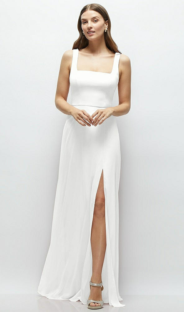 Front View - White Square Neck Chiffon Maxi Dress with Circle Skirt