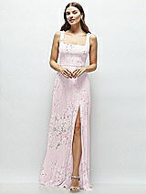 Front View Thumbnail - Watercolor Print Square Neck Chiffon Maxi Dress with Circle Skirt