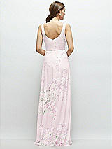 Rear View Thumbnail - Watercolor Print Square Neck Chiffon Maxi Dress with Circle Skirt