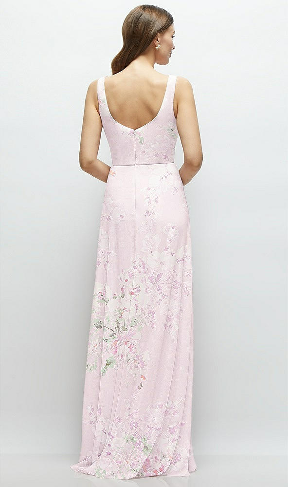 Back View - Watercolor Print Square Neck Chiffon Maxi Dress with Circle Skirt