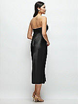 Rear View Thumbnail - Black Strapless Bow-Bandeau Cutout Satin Midi Slip Dress
