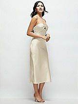 Side View Thumbnail - Champagne Strapless Bow-Bandeau Cutout Satin Midi Slip Dress