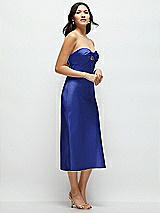 Side View Thumbnail - Cobalt Blue Strapless Bow-Bandeau Cutout Satin Midi Slip Dress
