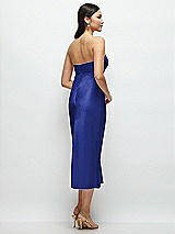 Rear View Thumbnail - Cobalt Blue Strapless Bow-Bandeau Cutout Satin Midi Slip Dress