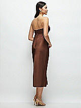 Rear View Thumbnail - Cognac Strapless Bow-Bandeau Cutout Satin Midi Slip Dress