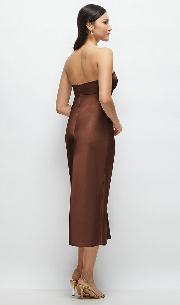 Back View - Cognac Strapless Bow-Bandeau Cutout Satin Midi Slip Dress