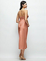 Rear View Thumbnail - Copper Penny Strapless Bow-Bandeau Cutout Satin Midi Slip Dress