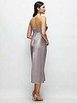 Rear View Thumbnail - Cashmere Gray Strapless Bow-Bandeau Cutout Satin Midi Slip Dress