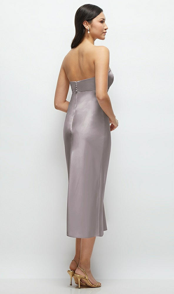 Back View - Cashmere Gray Strapless Bow-Bandeau Cutout Satin Midi Slip Dress