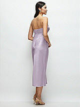 Rear View Thumbnail - Lilac Haze Strapless Bow-Bandeau Cutout Satin Midi Slip Dress