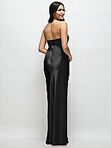 Rear View Thumbnail - Black Strapless Bow-Bandeau Cutout Satin Maxi Slip Dress
