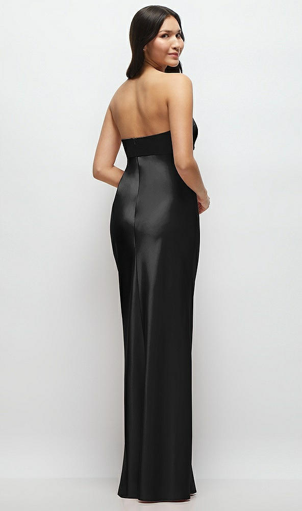 Back View - Black Strapless Bow-Bandeau Cutout Satin Maxi Slip Dress