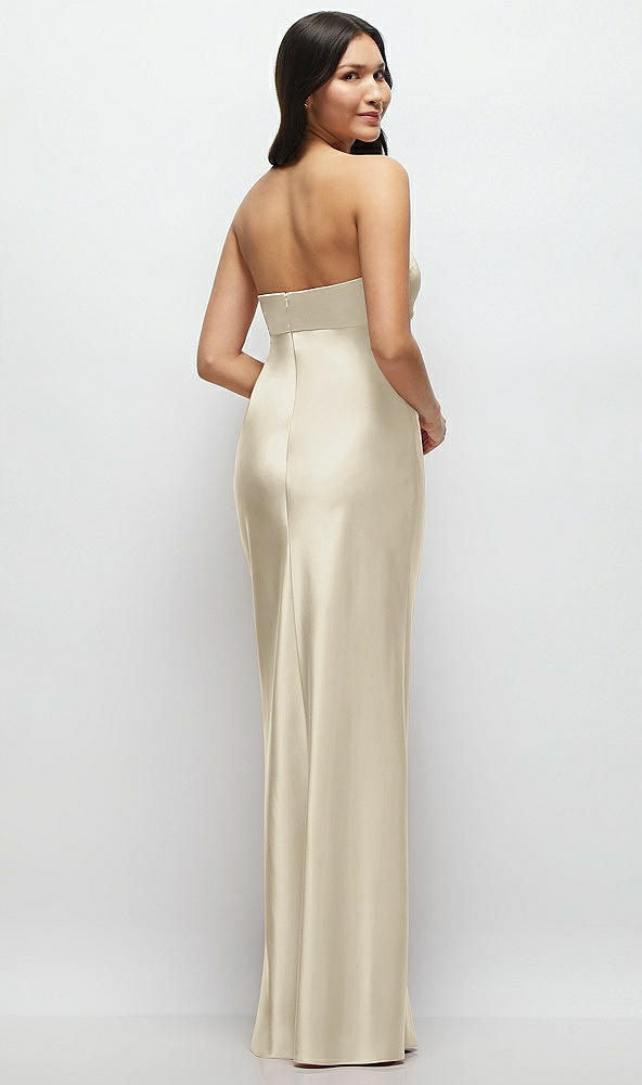 Back View - Champagne Strapless Bow-Bandeau Cutout Satin Maxi Slip Dress