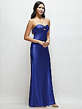 Side View Thumbnail - Cobalt Blue Strapless Bow-Bandeau Cutout Satin Maxi Slip Dress