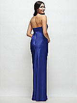 Rear View Thumbnail - Cobalt Blue Strapless Bow-Bandeau Cutout Satin Maxi Slip Dress