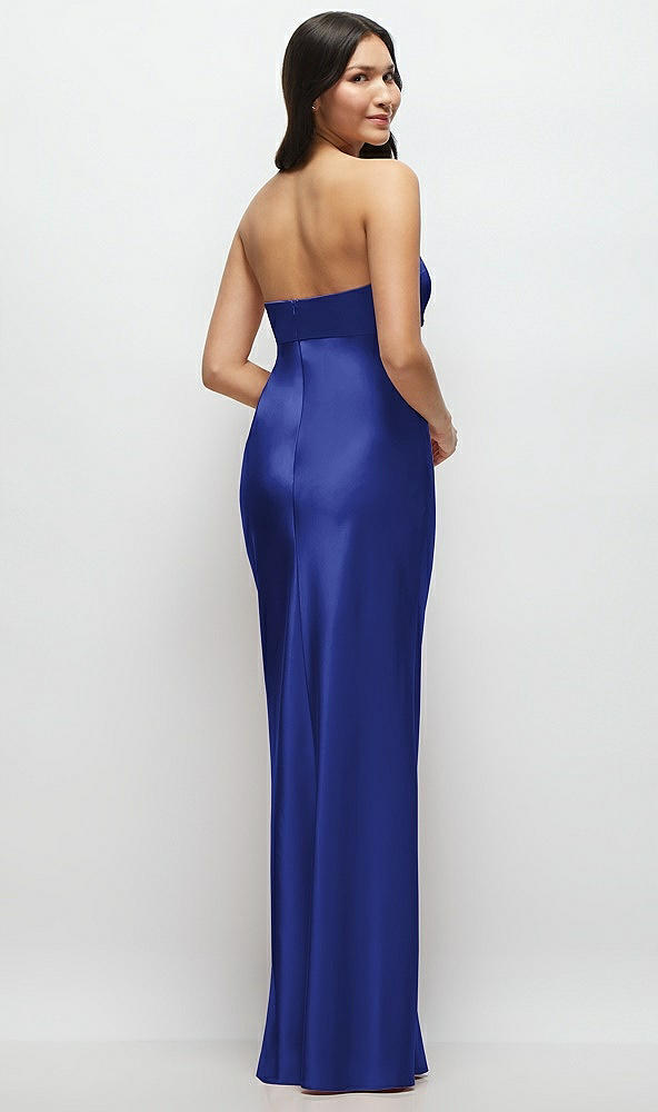 Back View - Cobalt Blue Strapless Bow-Bandeau Cutout Satin Maxi Slip Dress