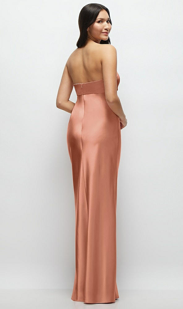 Back View - Copper Penny Strapless Bow-Bandeau Cutout Satin Maxi Slip Dress