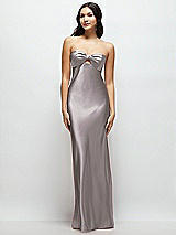 Front View Thumbnail - Cashmere Gray Strapless Bow-Bandeau Cutout Satin Maxi Slip Dress