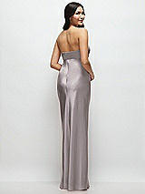 Rear View Thumbnail - Cashmere Gray Strapless Bow-Bandeau Cutout Satin Maxi Slip Dress