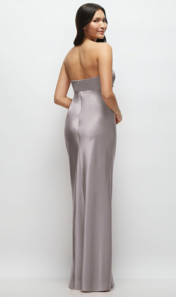 Back View - Cashmere Gray Strapless Bow-Bandeau Cutout Satin Maxi Slip Dress