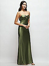 Side View Thumbnail - Olive Green Strapless Bow-Bandeau Cutout Satin Maxi Slip Dress
