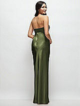 Rear View Thumbnail - Olive Green Strapless Bow-Bandeau Cutout Satin Maxi Slip Dress