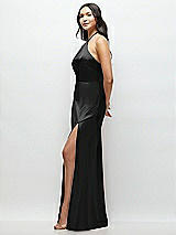 Side View Thumbnail - Black High Halter Tie-Strap Open-Back Satin Maxi Dress