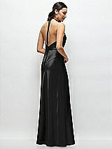 Rear View Thumbnail - Black High Halter Tie-Strap Open-Back Satin Maxi Dress