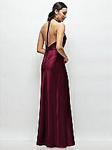 Rear View Thumbnail - Cabernet High Halter Tie-Strap Open-Back Satin Maxi Dress