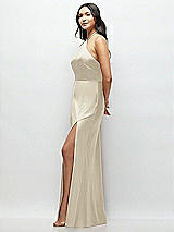 Side View Thumbnail - Champagne High Halter Tie-Strap Open-Back Satin Maxi Dress