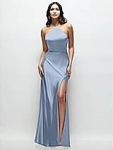 Front View Thumbnail - Cloudy High Halter Tie-Strap Open-Back Satin Maxi Dress
