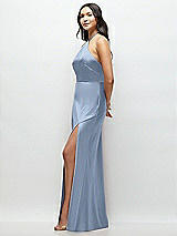 Side View Thumbnail - Cloudy High Halter Tie-Strap Open-Back Satin Maxi Dress