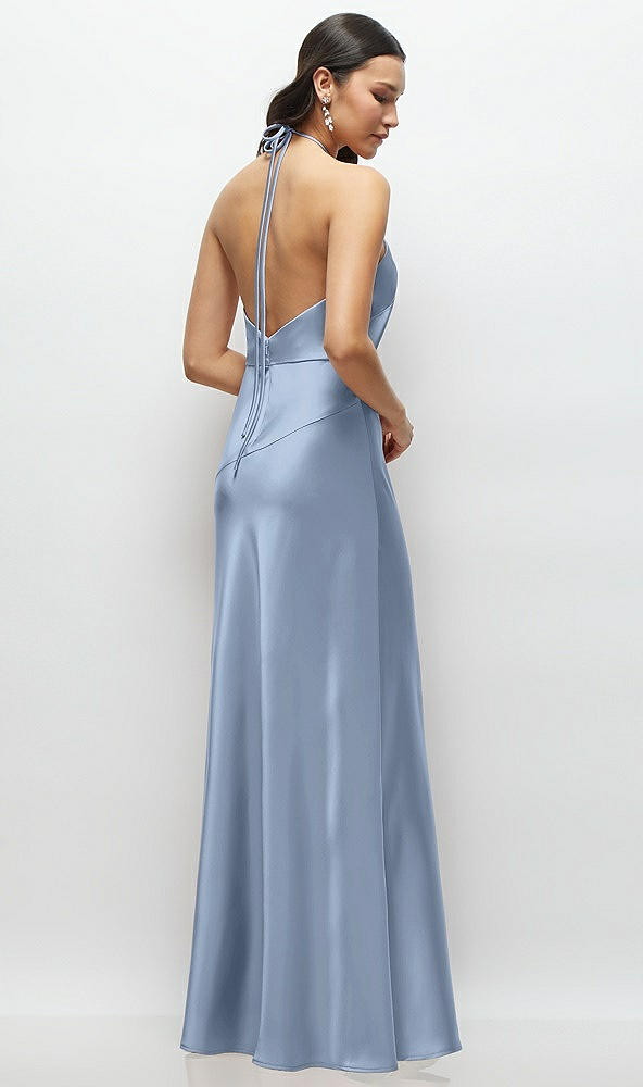 Back View - Cloudy High Halter Tie-Strap Open-Back Satin Maxi Dress