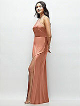 Side View Thumbnail - Copper Penny High Halter Tie-Strap Open-Back Satin Maxi Dress