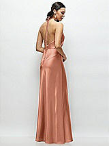 Rear View Thumbnail - Copper Penny High Halter Tie-Strap Open-Back Satin Maxi Dress