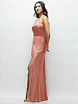 Side View Thumbnail - Desert Rose High Halter Tie-Strap Open-Back Satin Maxi Dress