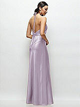 Rear View Thumbnail - Lilac Haze High Halter Tie-Strap Open-Back Satin Maxi Dress