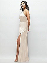 Side View Thumbnail - Oat High Halter Tie-Strap Open-Back Satin Maxi Dress