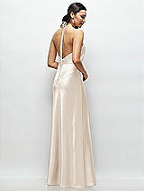 Rear View Thumbnail - Oat High Halter Tie-Strap Open-Back Satin Maxi Dress