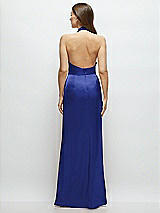 Rear View Thumbnail - Cobalt Blue Cowl Halter Open-Back Satin Maxi Dress
