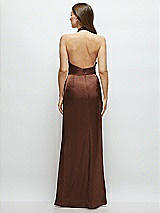 Rear View Thumbnail - Cognac Cowl Halter Open-Back Satin Maxi Dress