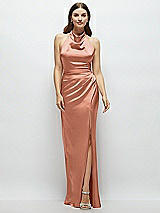 Front View Thumbnail - Copper Penny Cowl Halter Open-Back Satin Maxi Dress