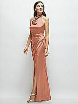 Side View Thumbnail - Copper Penny Cowl Halter Open-Back Satin Maxi Dress