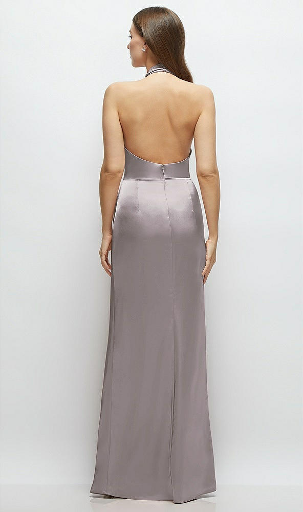 Back View - Cashmere Gray Cowl Halter Open-Back Satin Maxi Dress