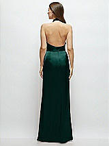 Rear View Thumbnail - Evergreen Cowl Halter Open-Back Satin Maxi Dress