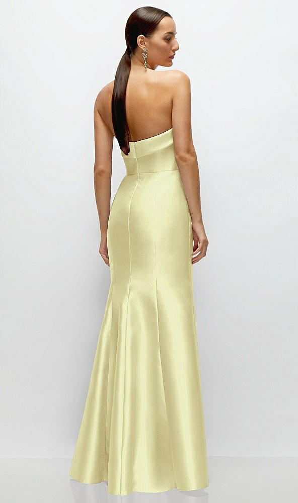 Back View - Butter Yellow Strapless Cuff Neckline Satin Trumpet Gown