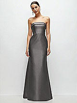 Front View Thumbnail - Caviar Gray Strapless Cuff Neckline Satin Trumpet Gown