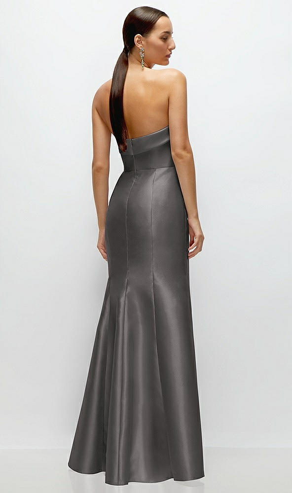 Back View - Caviar Gray Strapless Cuff Neckline Satin Trumpet Gown