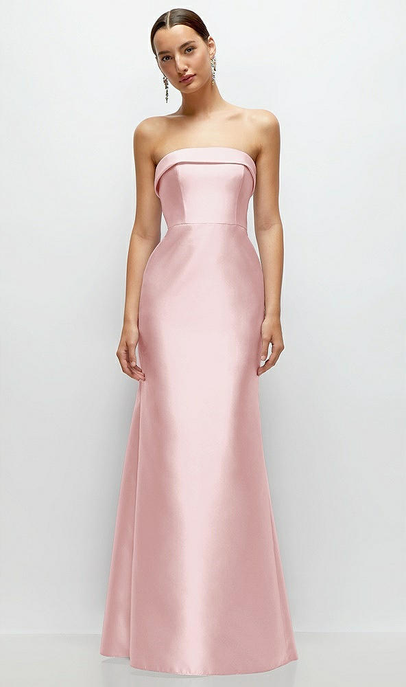 Front View - Ballet Pink Strapless Cuff Neckline Satin Trumpet Gown