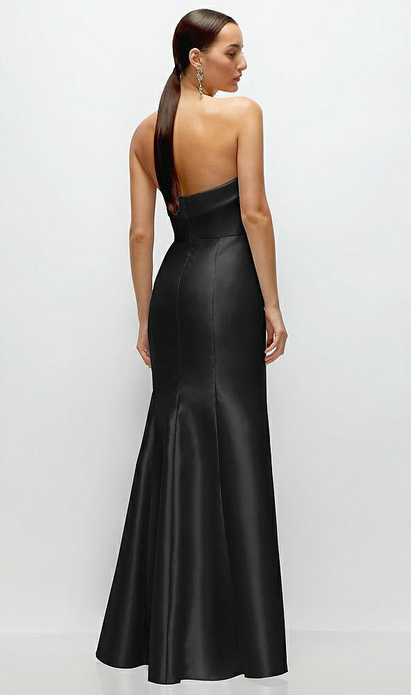 Back View - Black Strapless Cuff Neckline Satin Trumpet Gown